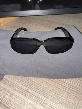 Prada Glossy Black Rectangular Sunglasses